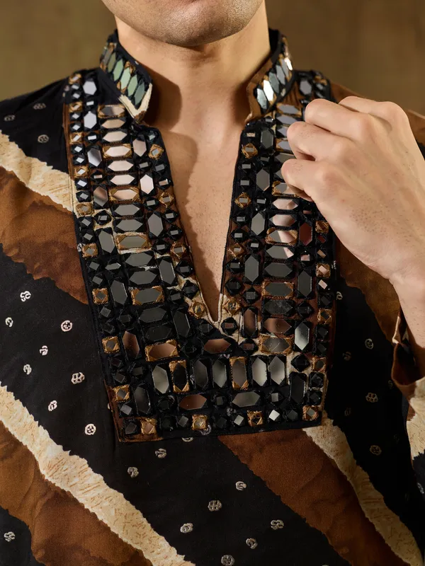 Black_Rayon_Straight_Printed_Embellished_Kurta_For_Men
