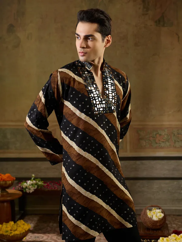 Black_Rayon_Straight_Printed_Embellished_Kurta_For_Men