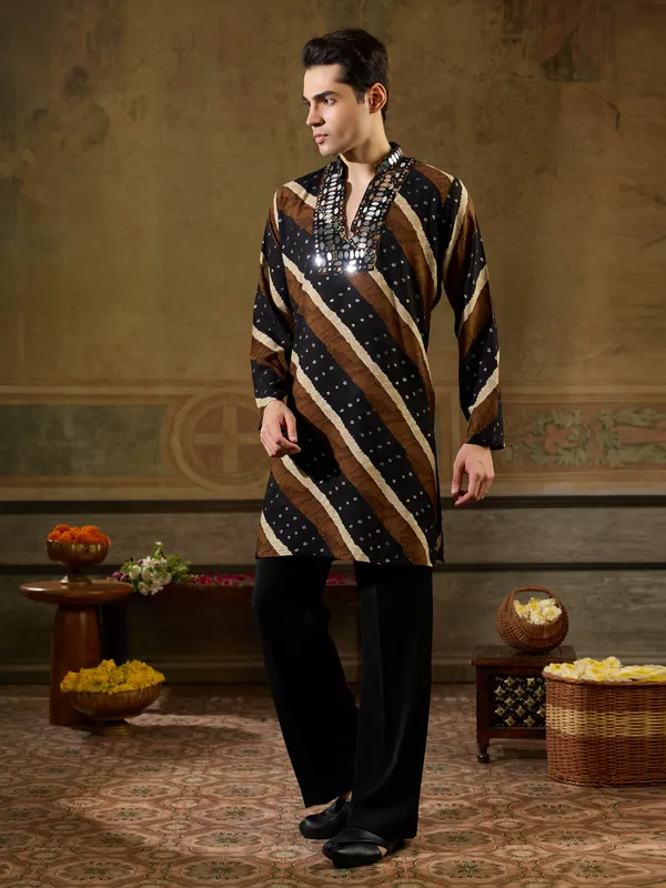 Black_Rayon_Straight_Printed_Embellished_Kurta_For_Men