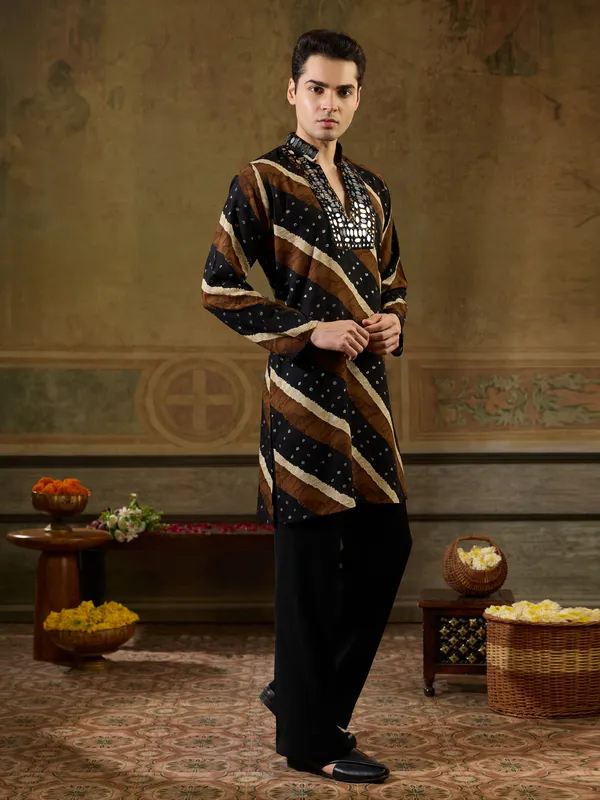 Black_Rayon_Straight_Printed_Embellished_Kurta_For_Men