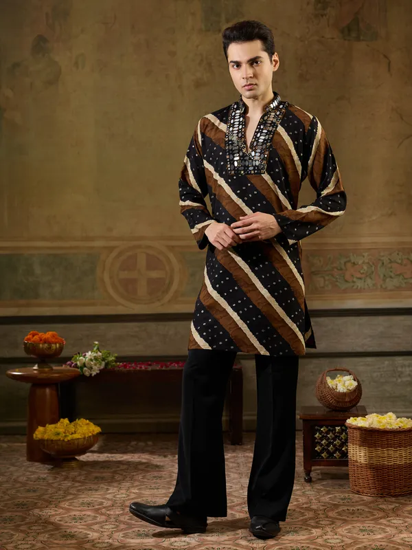 Black_Rayon_Straight_Printed_Embellished_Kurta_For_Men