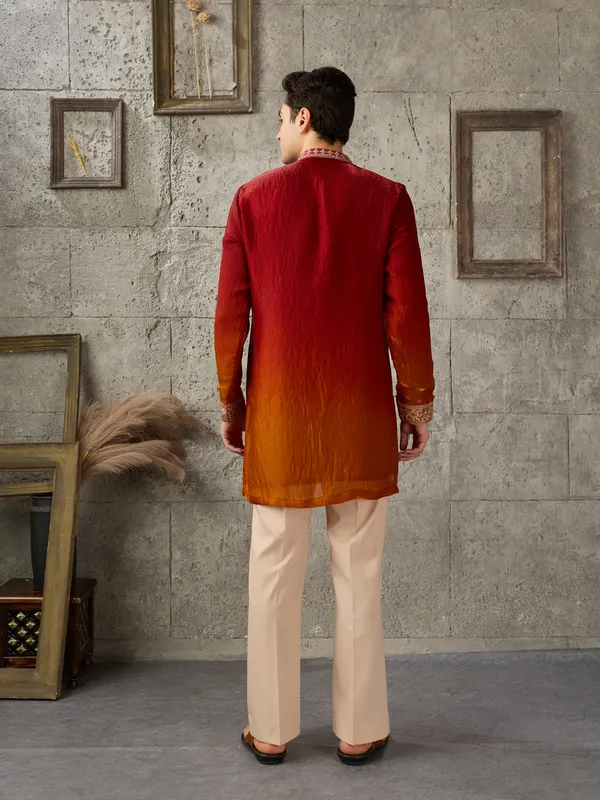 Red_Crush_Tissue_Straight_Embroidered_Kurta_For_Men