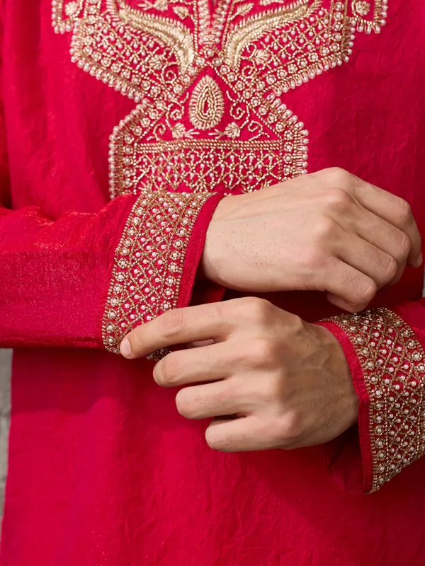 Red_Crush_Straight_Fit_Embroidered_Kurta_For_Men