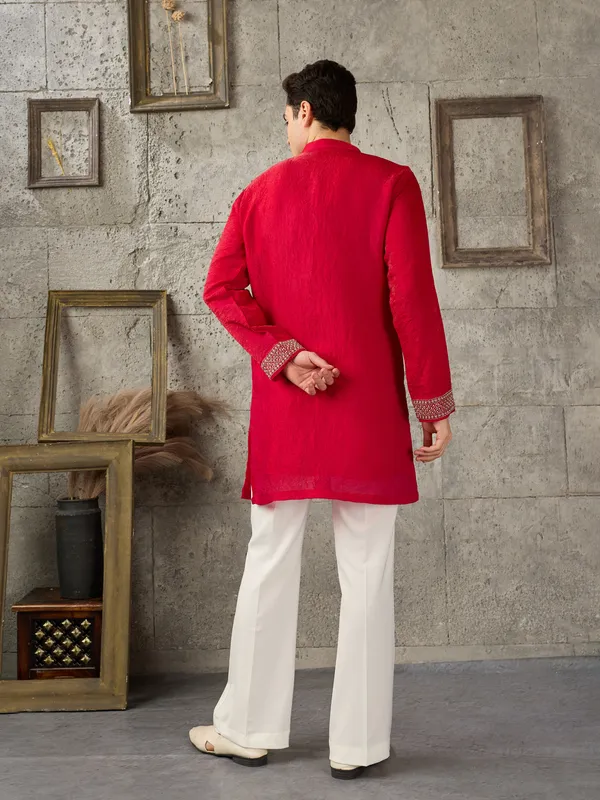 Red_Crush_Straight_Fit_Embroidered_Kurta_For_Men