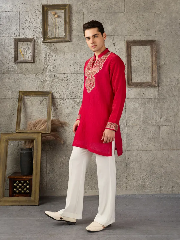 Red_Crush_Straight_Fit_Embroidered_Kurta_For_Men