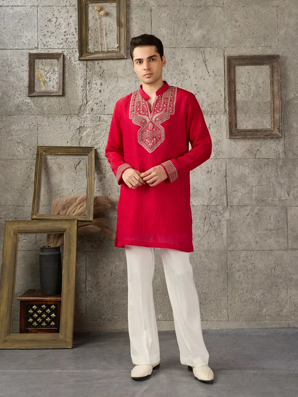 Red_Crush_Straight_Fit_Embroidered_Kurta_For_Men