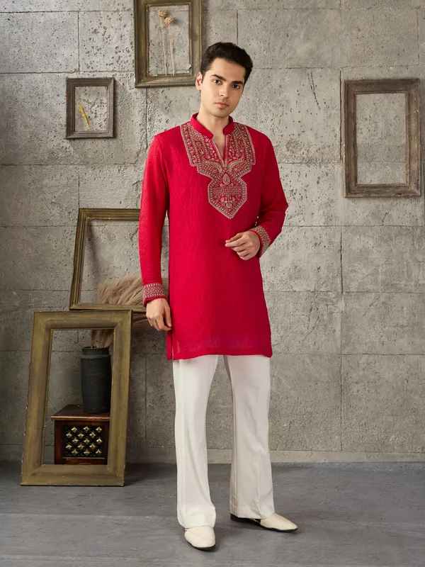 Red_Crush_Straight_Fit_Embroidered_Kurta_For_Men