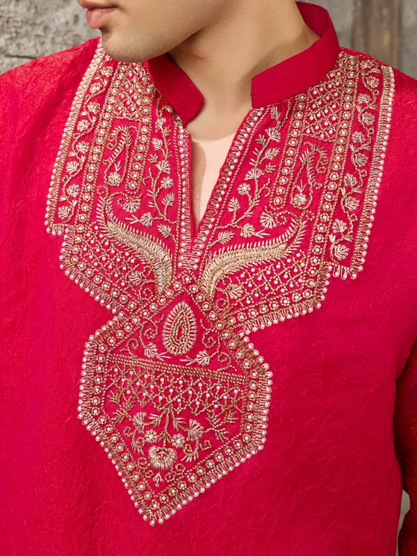 Red_Crush_Straight_Fit_Embroidered_Kurta_For_Men