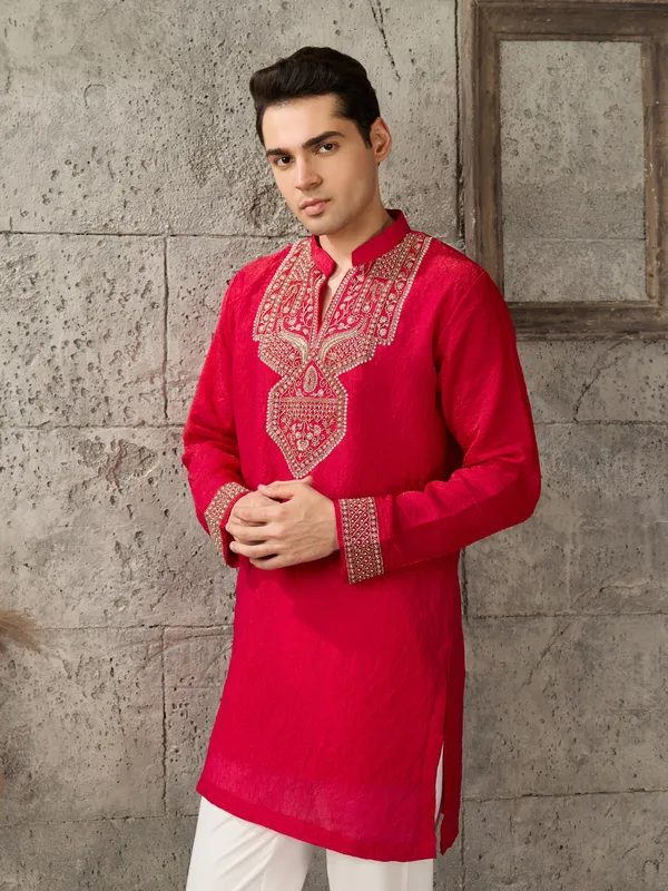 Red_Crush_Straight_Fit_Embroidered_Kurta_For_Men