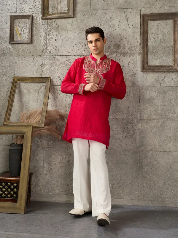 Red_Crush_Straight_Fit_Embroidered_Kurta_For_Men