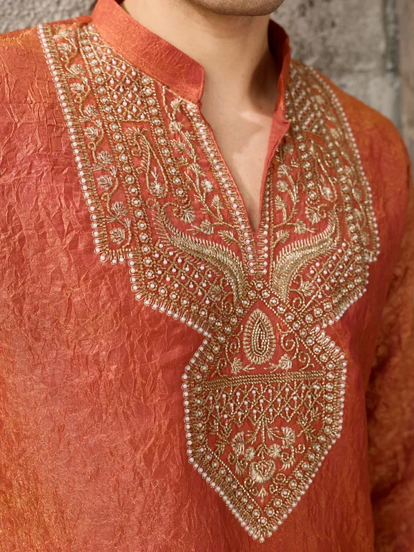 Rust_Crush_Straight_Fit_Embroidered_Kurta_For_Men