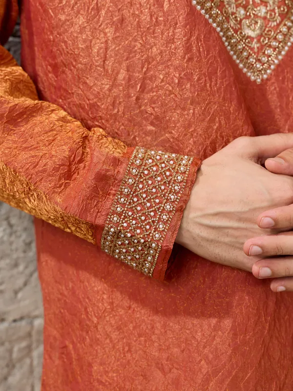 Rust_Crush_Straight_Fit_Embroidered_Kurta_For_Men