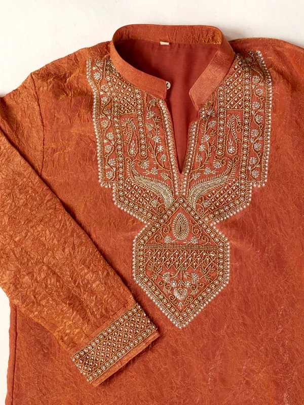 Rust_Crush_Straight_Fit_Embroidered_Kurta_For_Men