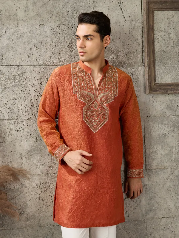 Rust_Crush_Straight_Fit_Embroidered_Kurta_For_Men