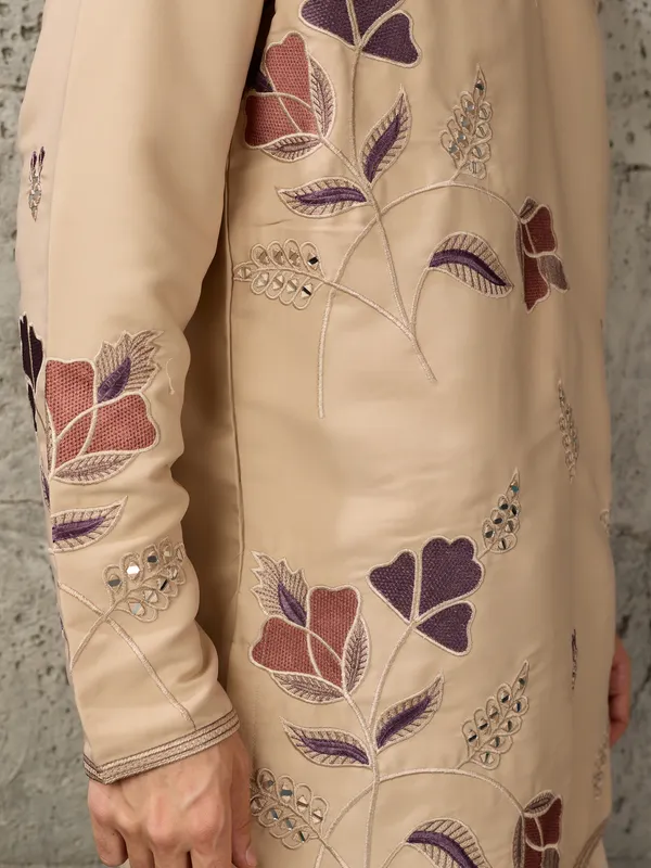 Beige_Japanese_Cotton_Straight_Printed_Kurta_For_Men
