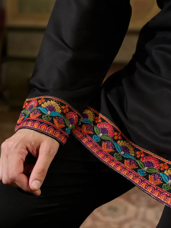 Black_Rayon_Straight_Embroidered_Kurta_For_Men