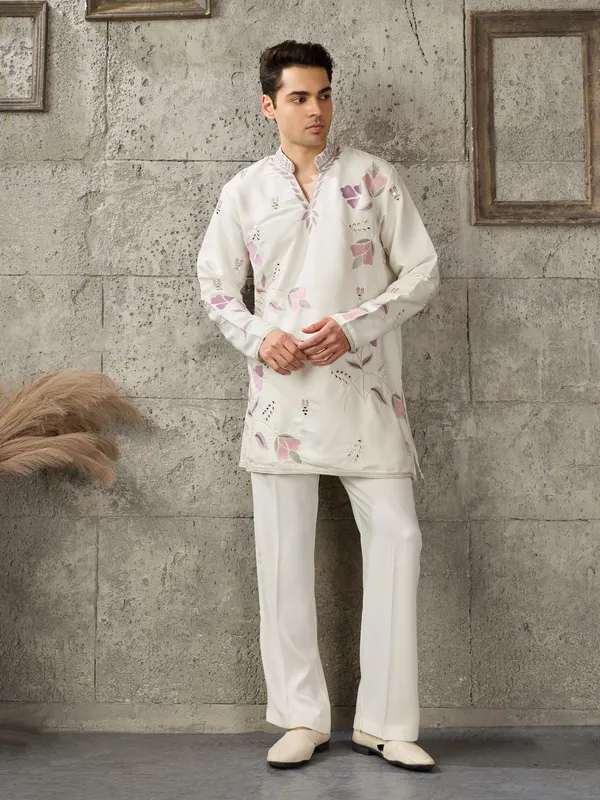Cream_Japanese_Cotton_Straight_Printed_Kurta_For_Men