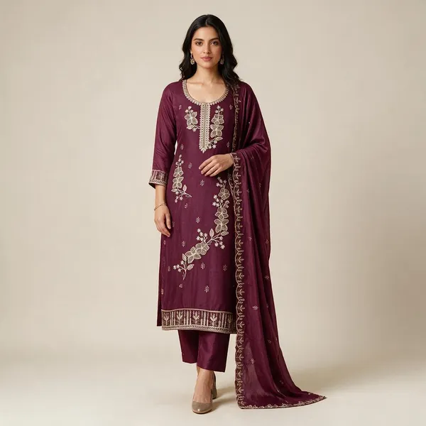 Maroon_Star_Georgette_Floral_Embroidered_Ladies_Suit_For_Women