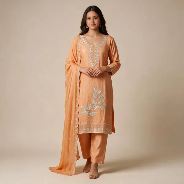Peach_Star_Georgette_Silver_Embroidered_Ladies_Suit_For_Women