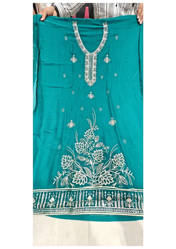 Teal_Star_Georgette_V-Neck_Embroidered_Ladies_Suit_For_Women