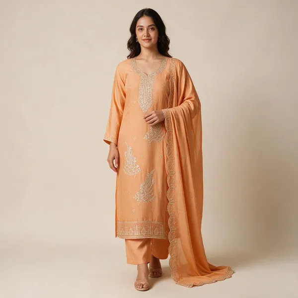 Peach_Star_Georgette_Silver_Embroidered_Ladies_Suit_For_Women