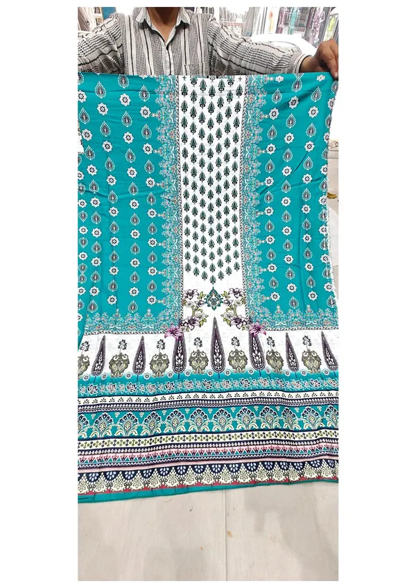 Turquoise_Rayon_Printed_Pakistani_Suit_For_Women