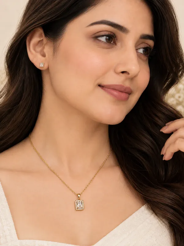 Gold_Tone_Rectangular_Crystal_Necklace_And_Earring_Set