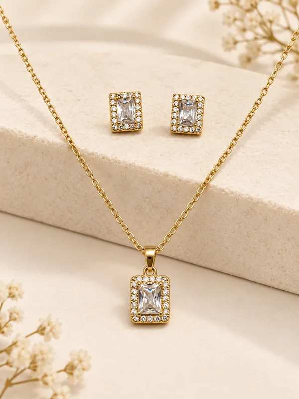 Gold_Tone_Rectangular_Crystal_Necklace_And_Earring_Set