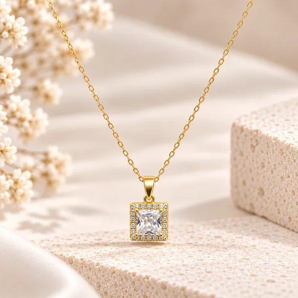 Gold_Tone_Square_Pendant_Necklace_For_Women