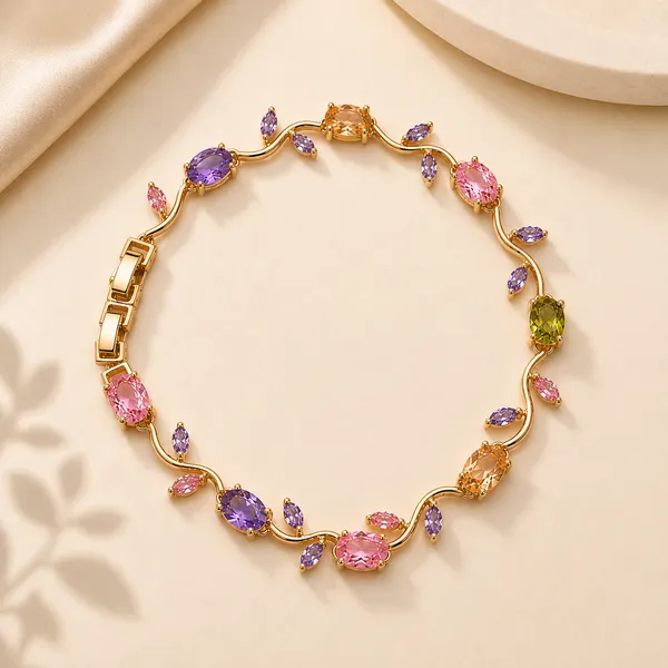 Gold_Tone_Multicolor_Gemstone_Bracelet_For_Women