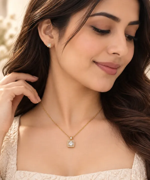 Gold_Tone_Square_Necklace_And_Earrings_Set_For_Women