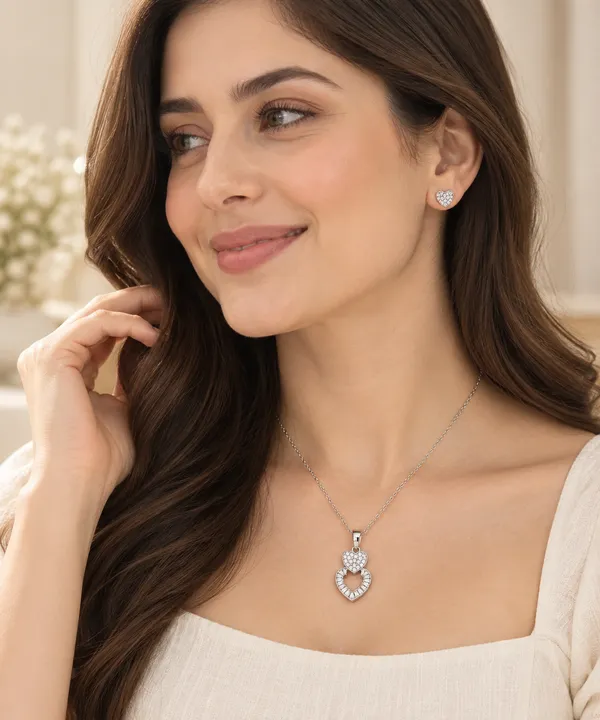 Silver_Heart_Necklace_And_Earrings_Set_For_Women