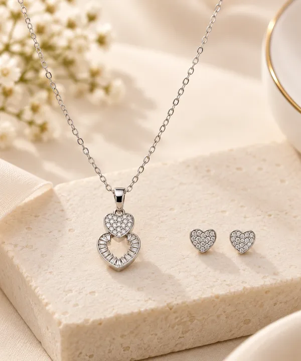 Silver_Heart_Necklace_And_Earrings_Set_For_Women