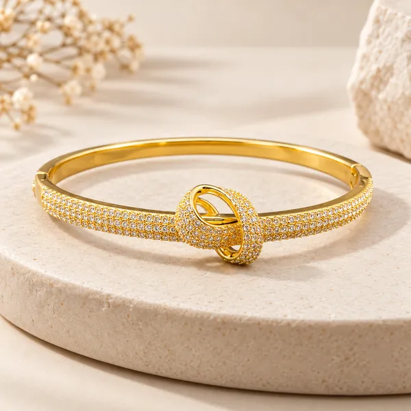 Gold-Tone_Rhinestone_Knot_Bangle_For_Women