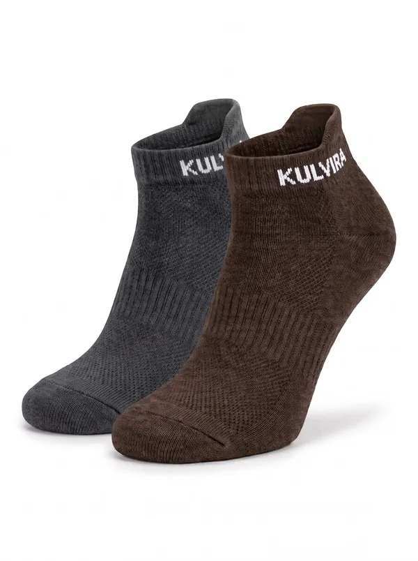 KULVIRA_Ankle_Length_Socks_Combo_-_Dark_Grey_+_Brown_-_2_Pairs