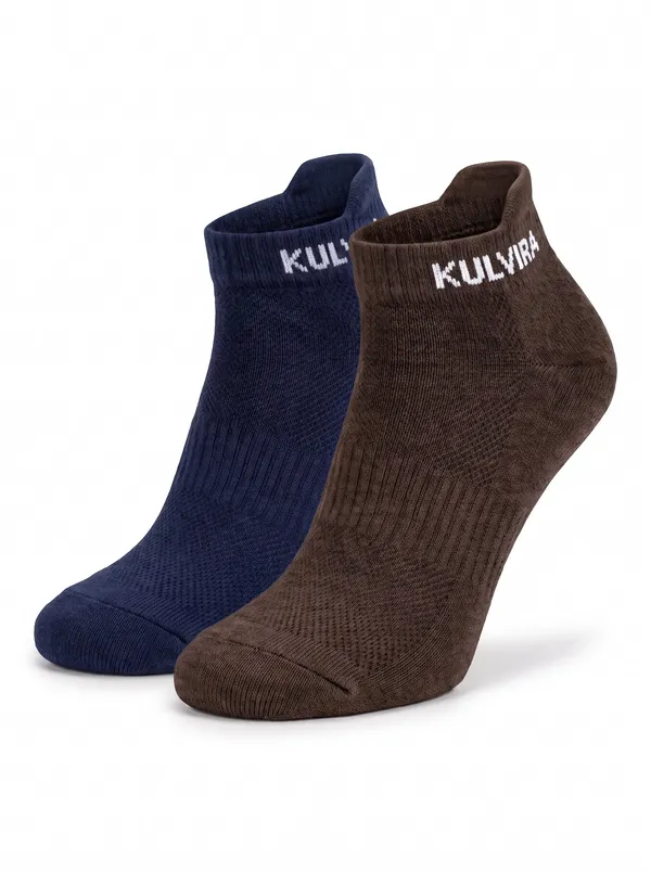 KULVIRA_Ankle_Length_Socks_Combo_-_Navy_Blue_+_Brown_-_2_Pairs