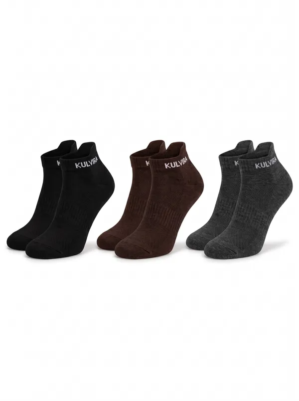 KULVIRA_Ankle_Length_Socks_Combo_-_Black_+_Brown_+_Dark_Grey_-_3_Pairs