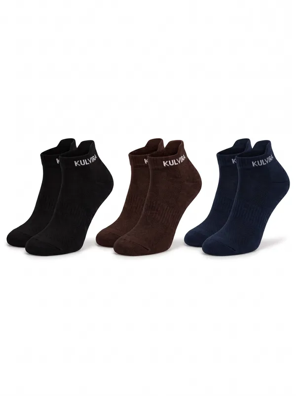 KULVIRA_Ankle_Length_Socks_Combo_-_Black_+_Brown_+_Navy_Blue_-_3_Pairs