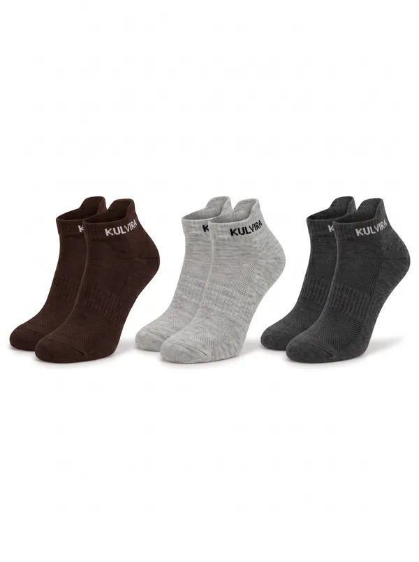 KULVIRA_Ankle_Length_Socks_Combo_-_Brown_+_Light_Grey_+_Dark_Grey_-_3_Pairs