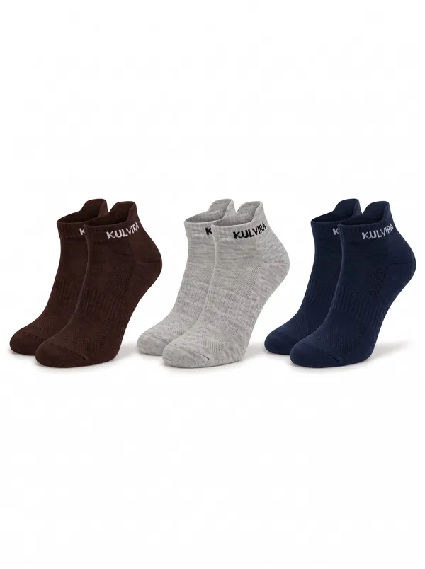 KULVIRA_Ankle_Length_Socks_Combo_-_Brown_+_Light_Grey_+_Navy_Blue_-_3_Pairs