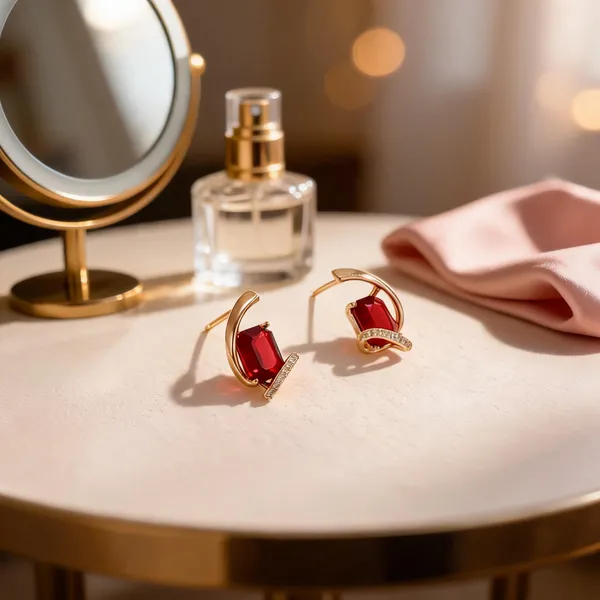 Gold_And_Red_Copper_Alloy_Hoop_Earrings_For_Women