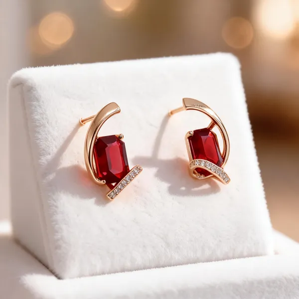 Gold_And_Red_Copper_Alloy_Hoop_Earrings_For_Women