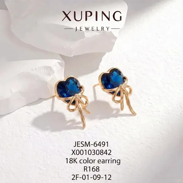Blue_And_Gold_Copper_Alloy_Bow_Drop_Earrings_For_Women