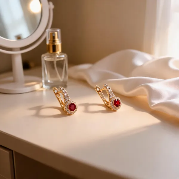 Gold_And_Red_Copper_Alloy_Stone_Drop_Earrings_For_Women