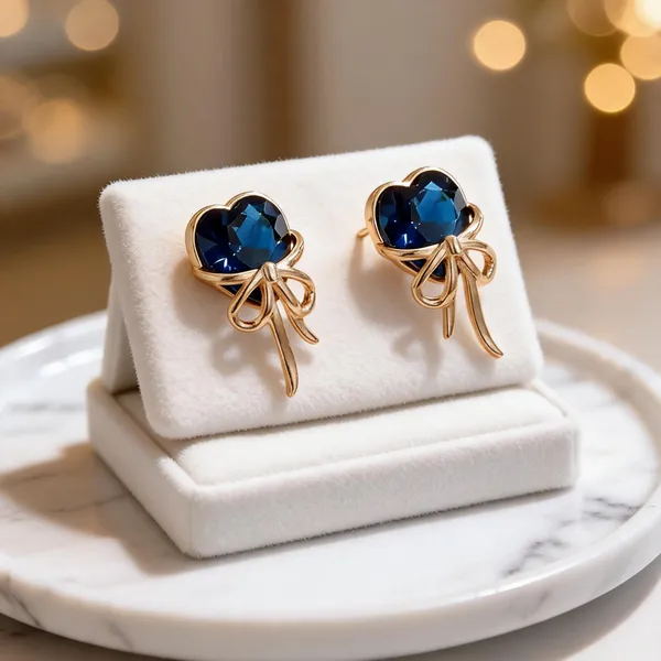 Blue_And_Gold_Copper_Alloy_Bow_Drop_Earrings_For_Women
