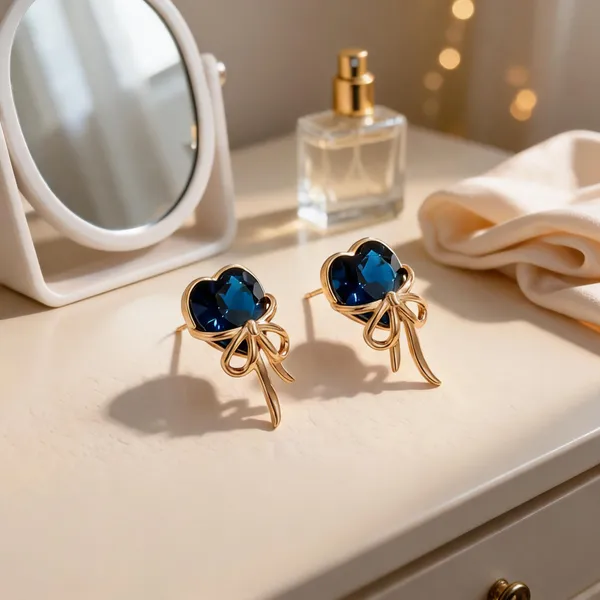 Blue_And_Gold_Copper_Alloy_Bow_Drop_Earrings_For_Women