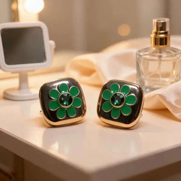 Green_Copper_Alloy_Floral_Stud_Earrings_For_Women