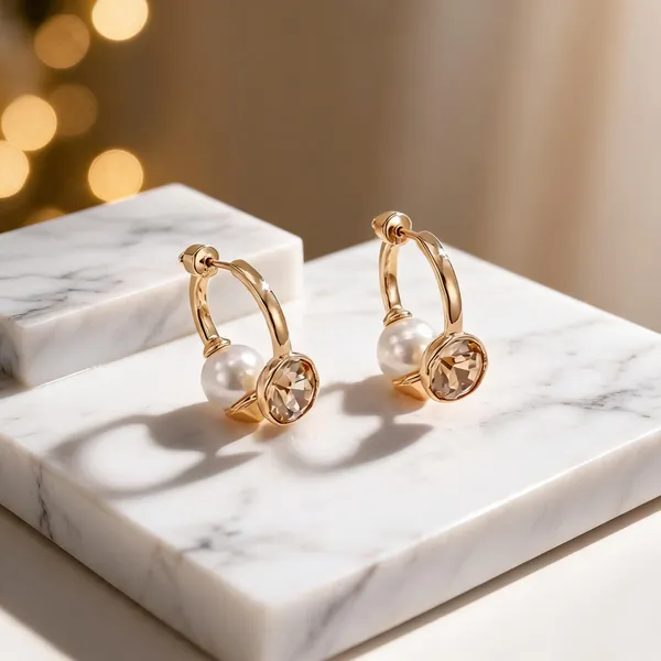 Gold_Pearl_Copper_Alloy_Hoop_Earrings_For_Women