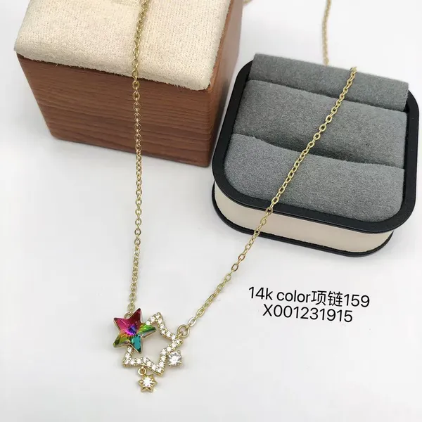 Gold_And_Multicolor_Copper_Alloy_Star_Pendant_Necklace_For_Women