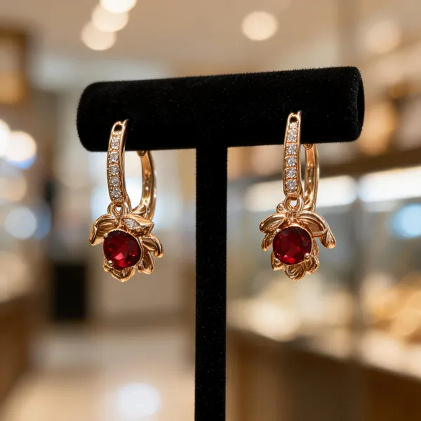 Gold_And_Red_Copper_Alloy_Drop_Earrings_For_Women